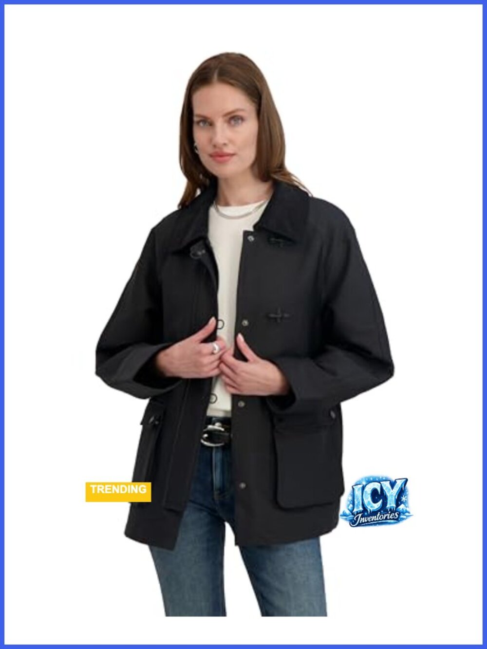 Women's Cotton Blend Barn Jacket Snap Front Fully Lined Cargo Pockets